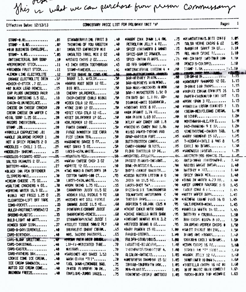 Polunky Unit Commissary List