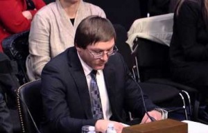Damon Thibodeaux, who spent 15 years in solitary confinement on Louisiana's death row, testifies at the Senate Judiciary Subcommittee hearing on February 25.