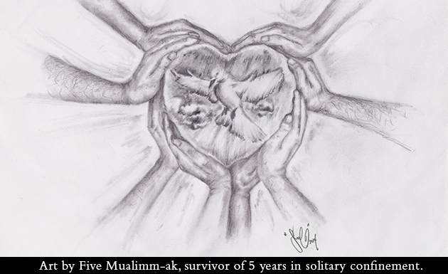 Holiday Card - Lifelines to Solitary 2015 - Art by Five Mualimm-ak, survivor of 5 years in solitary confinement.