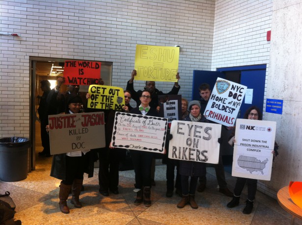 Members of the Jails Action Coalition after the New York City Board of Correction hearing on January 13. (Photo: WNV/Nick Malinowski)