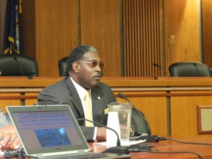 Tyrrell Muhammad, who spent 7 years in solitary confinement, speaks before legislators, activists, and the press on April 22 in Albany.