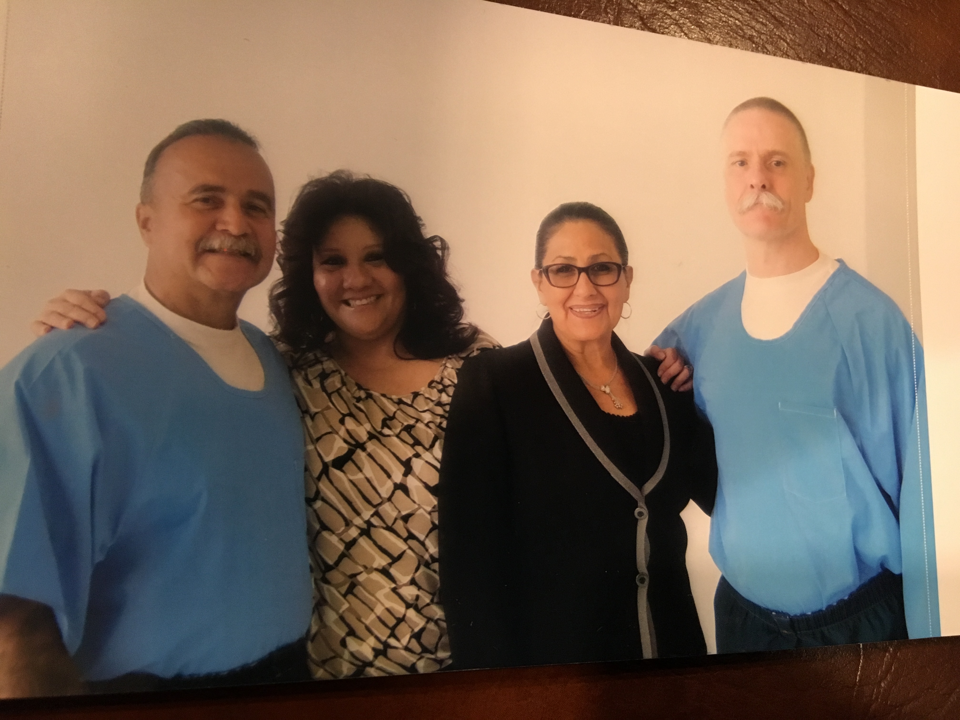 Gabriel Huerta (left) and Todd Ashker, who helped lead the Pelican Bay hunger strikes, with Huerta's wife Irene and advocate Dolores Canales at Kern Valley State Prison. This was Ashker's first "contact visit" in more than 30 years.