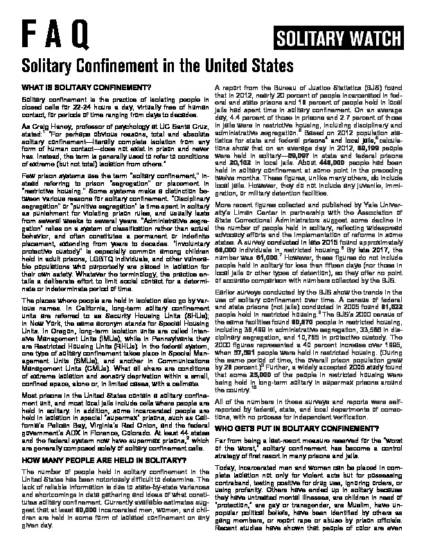Solitary Confinement FAQ 2018 image