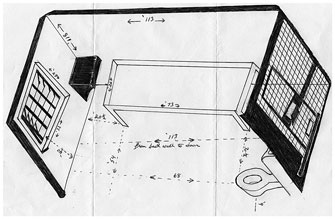 Herman Wallace's drawing of his solitary confinement cell. Image from The House That Herman Built, an art project created by Wallace and Jackie Summell.